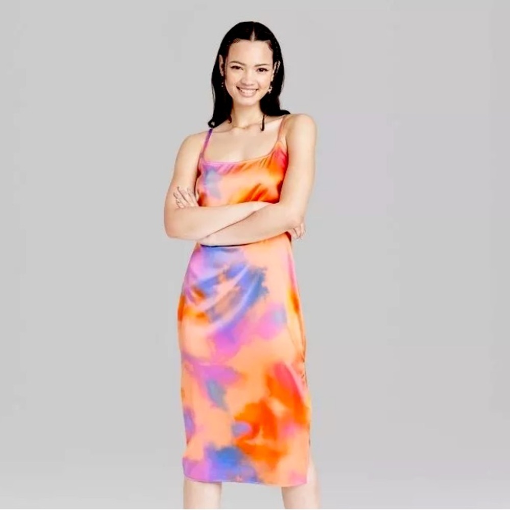 Tie Dye Satin Slit Dress